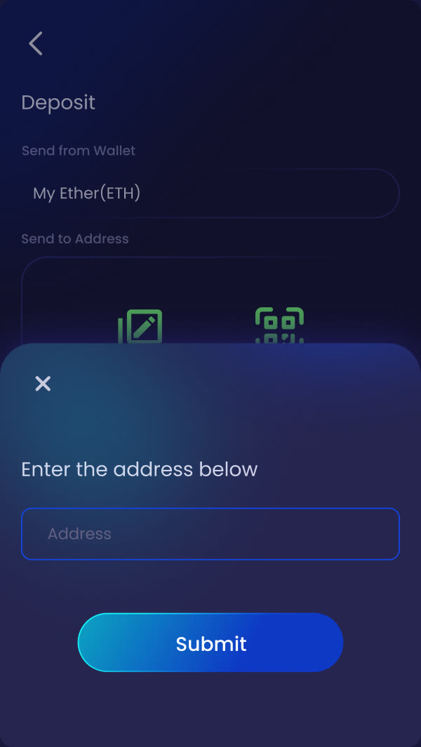 Deposit: enter the address screen