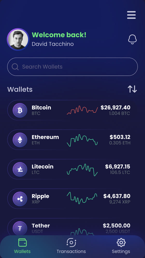 Wallets screen