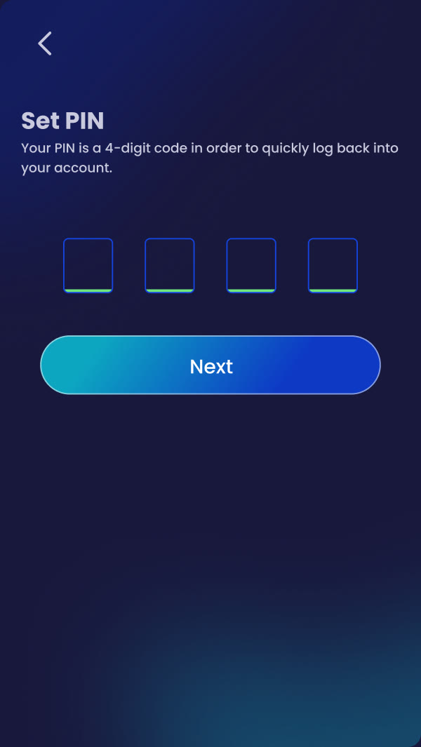 Set a PIN screen