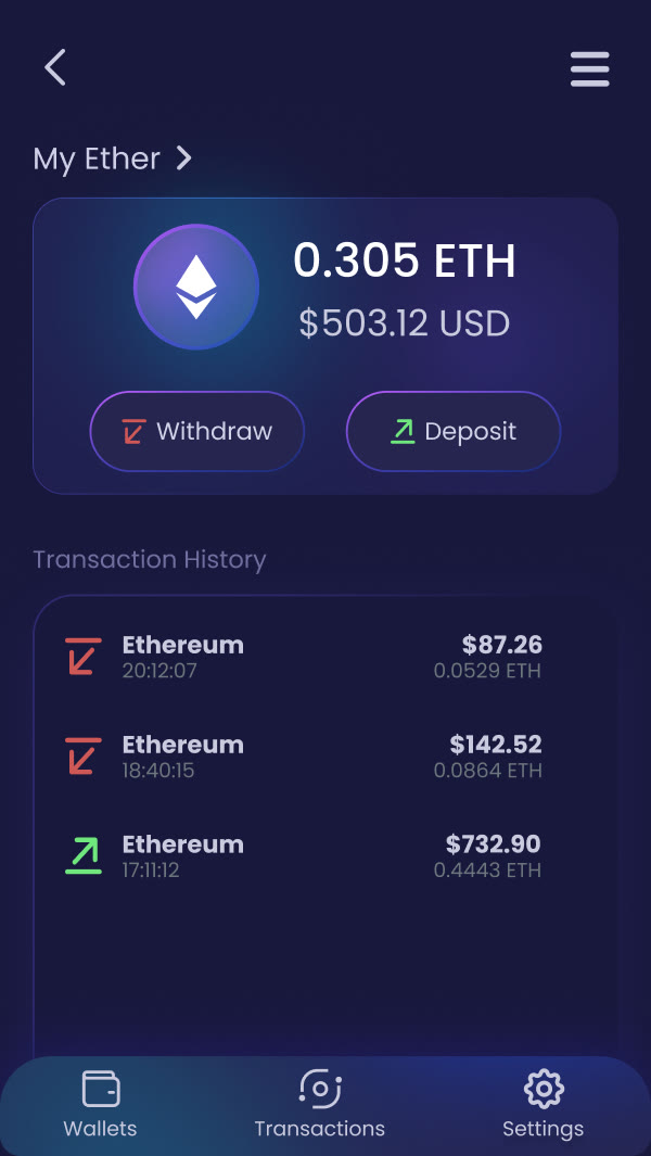 Wallet details screen