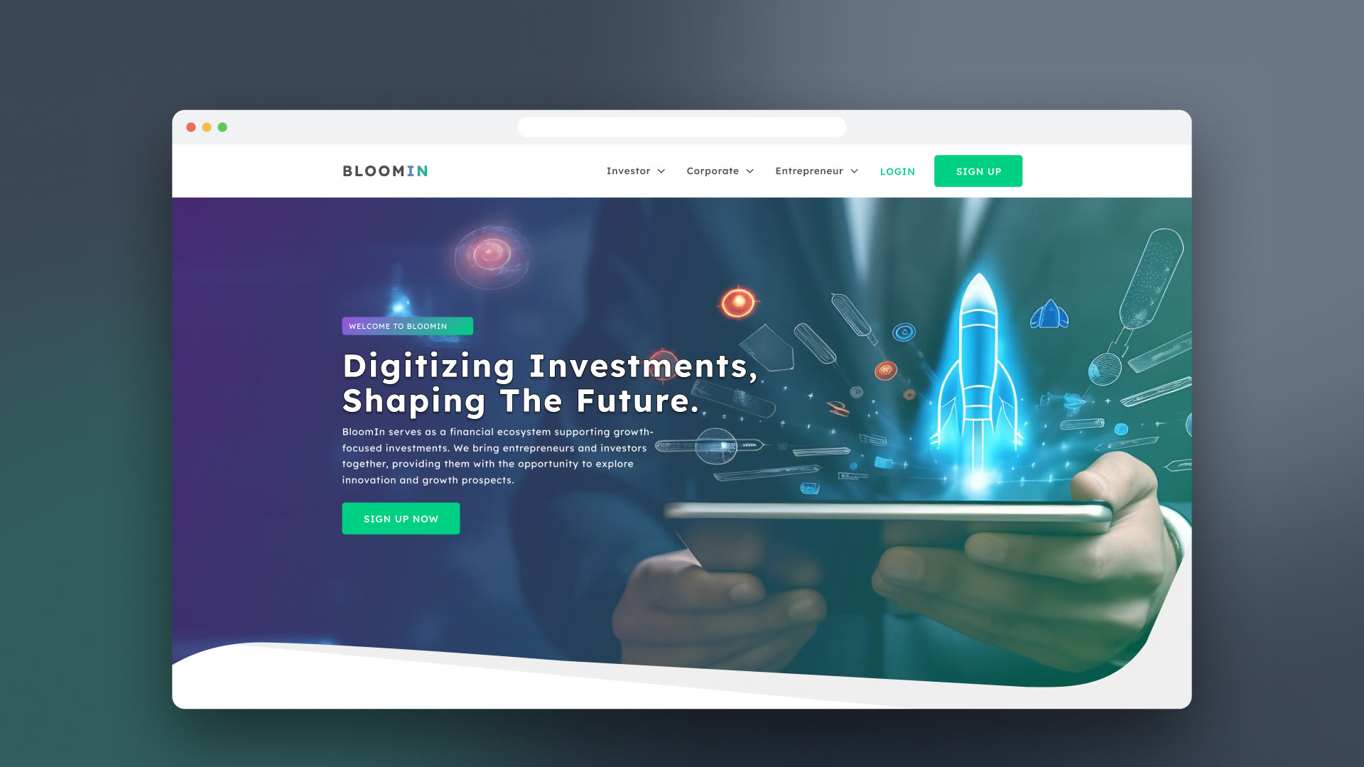 BloomIn’s landing page in a browser