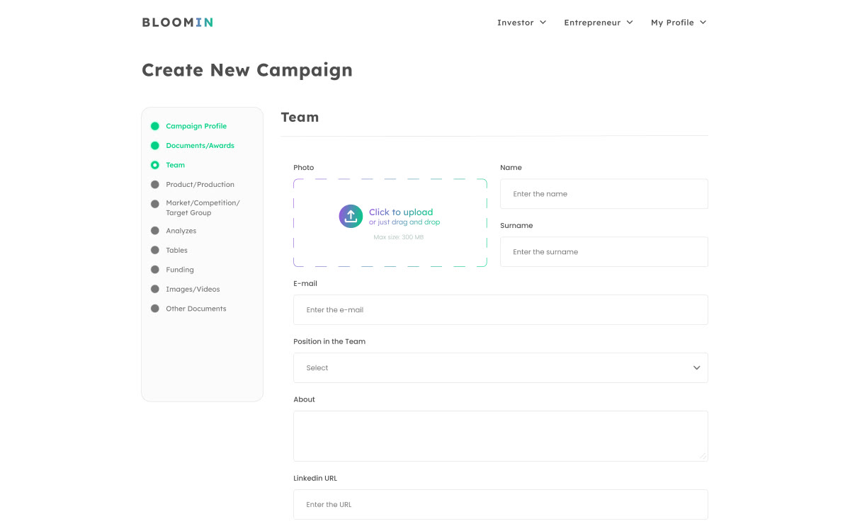 New campaign: team screen