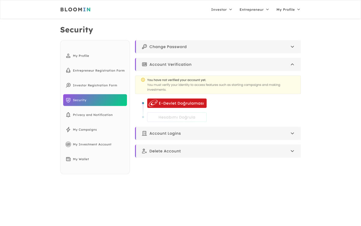 Account verification screen