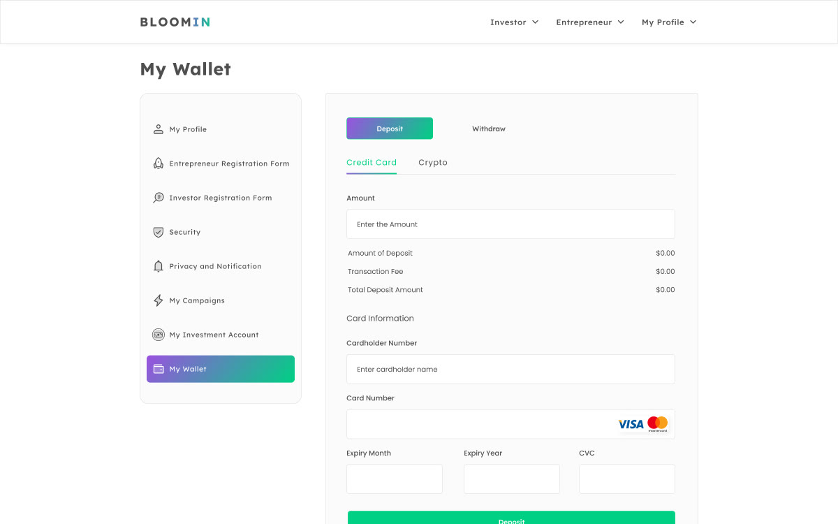 Wallet screen