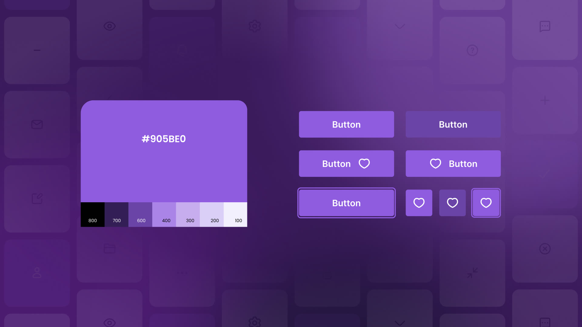 The design system’s purple color card and button set