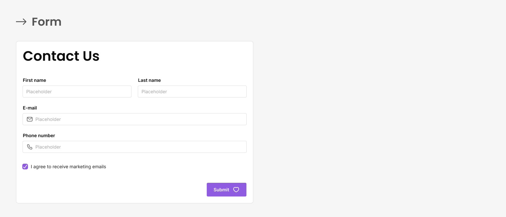 A contact form built from the inputs