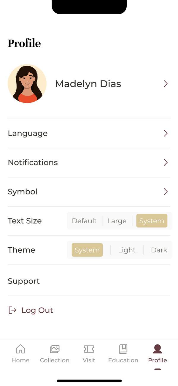 Profile screen