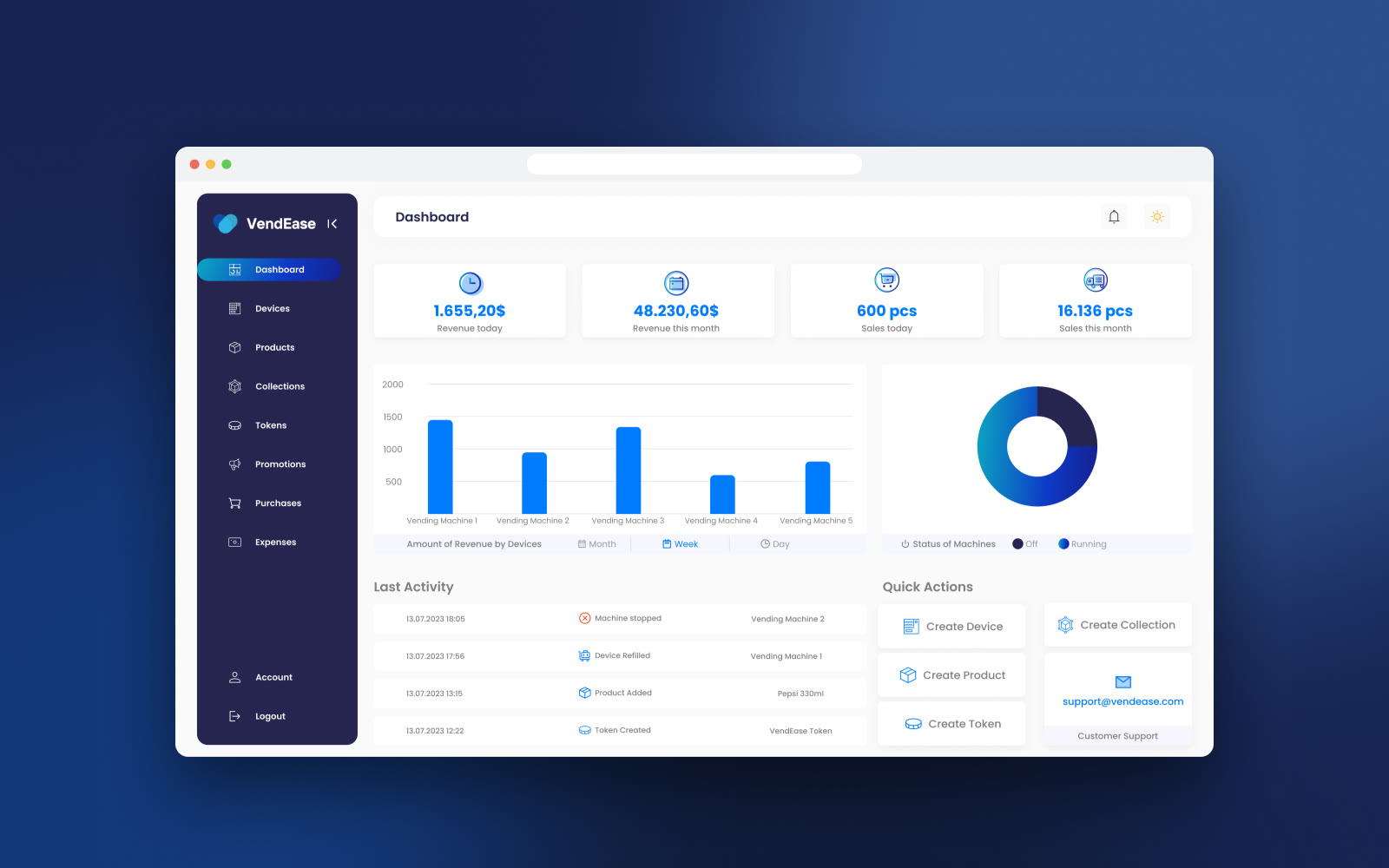 VendEase’s dashboard in a browser