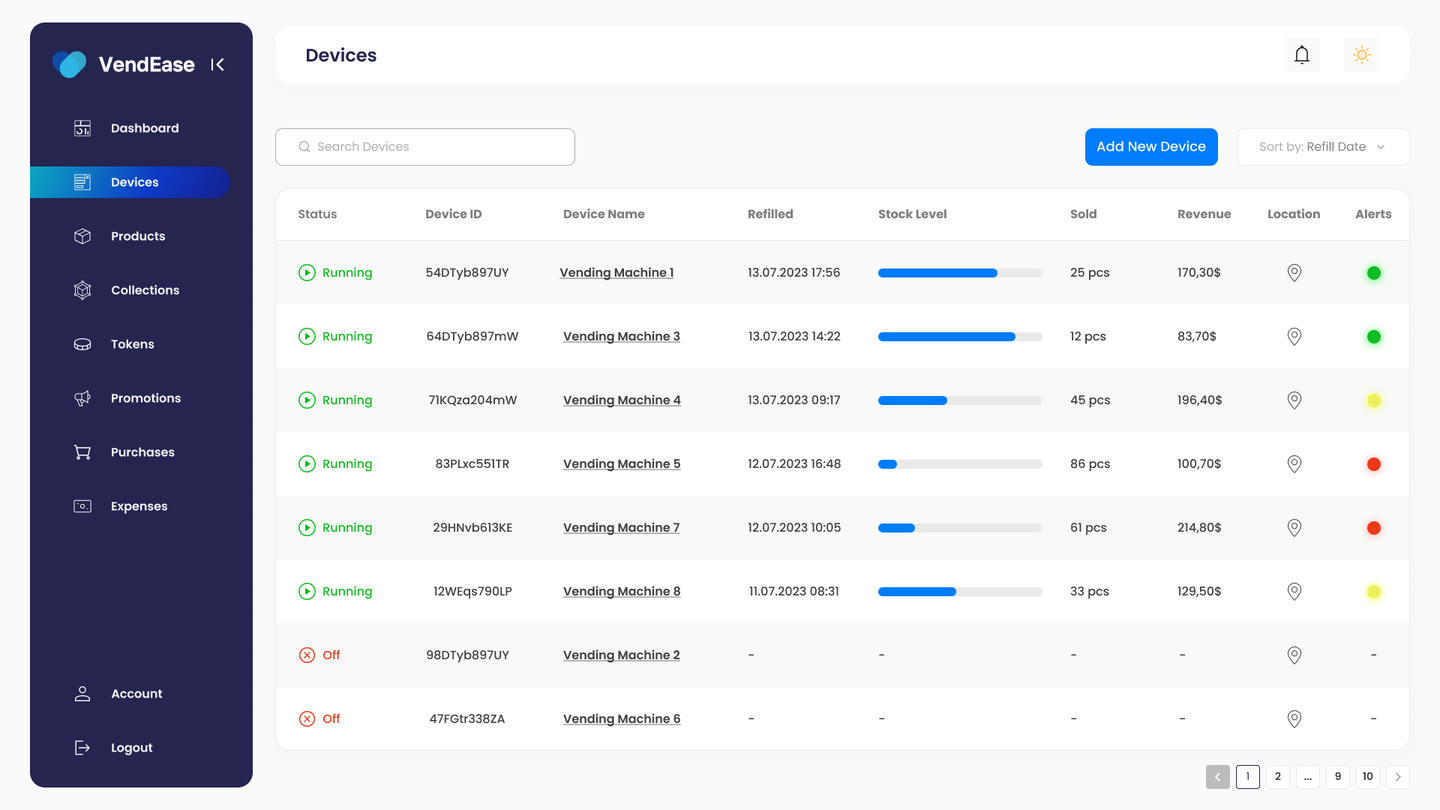 Devices screen