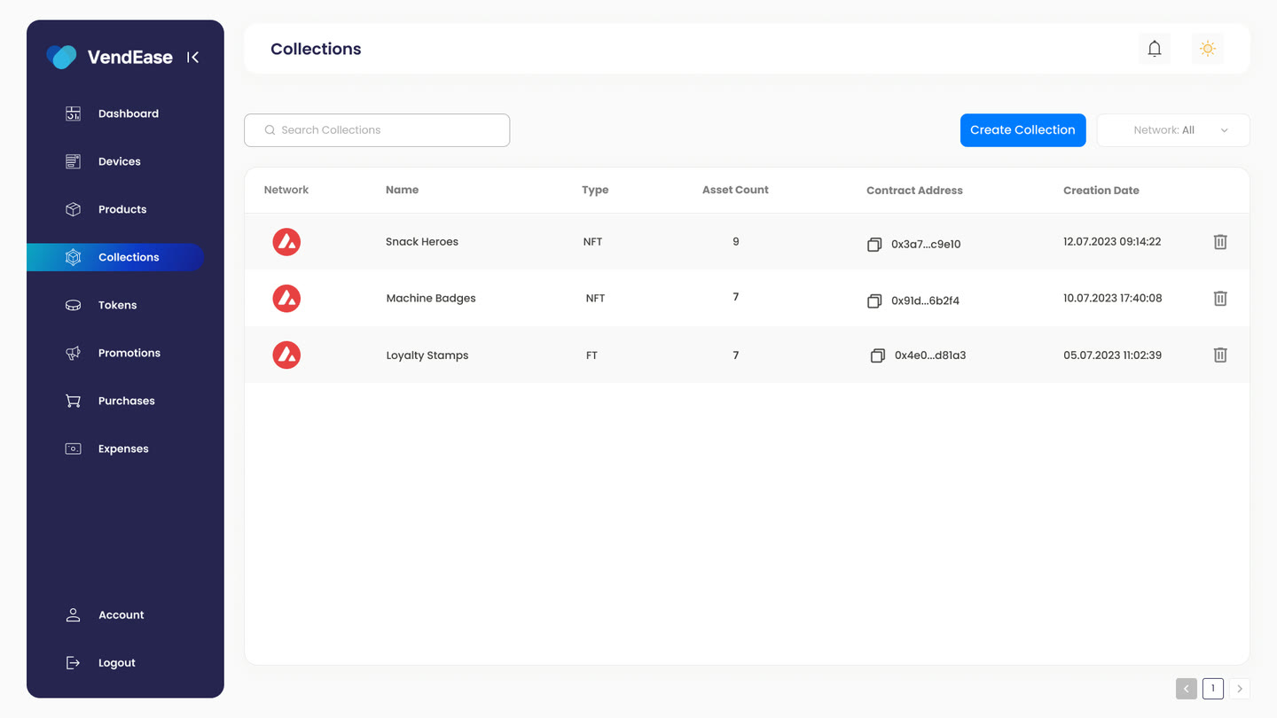 Collections screen